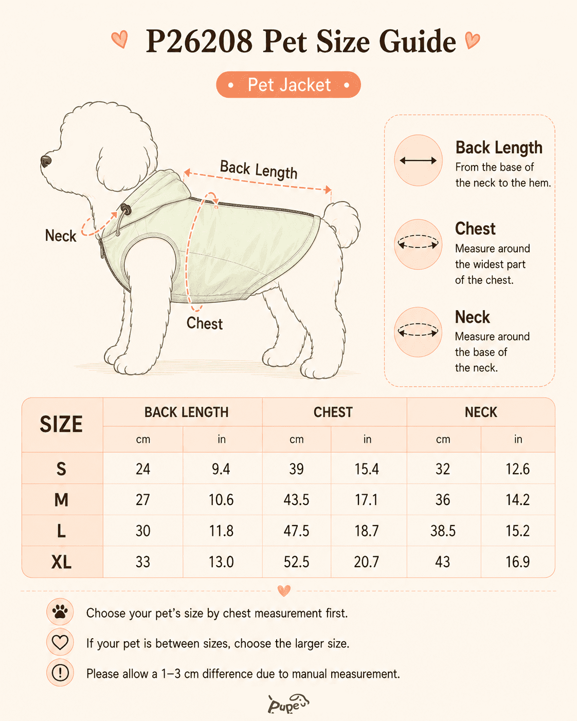P26208 Pet Sun Protection Clothing Size Chart